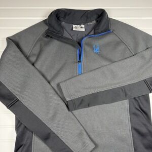 Spyder 1/4 Zip Pullover Sweatshirt Men's Large Grey With Blue Logo Warm GUC‎